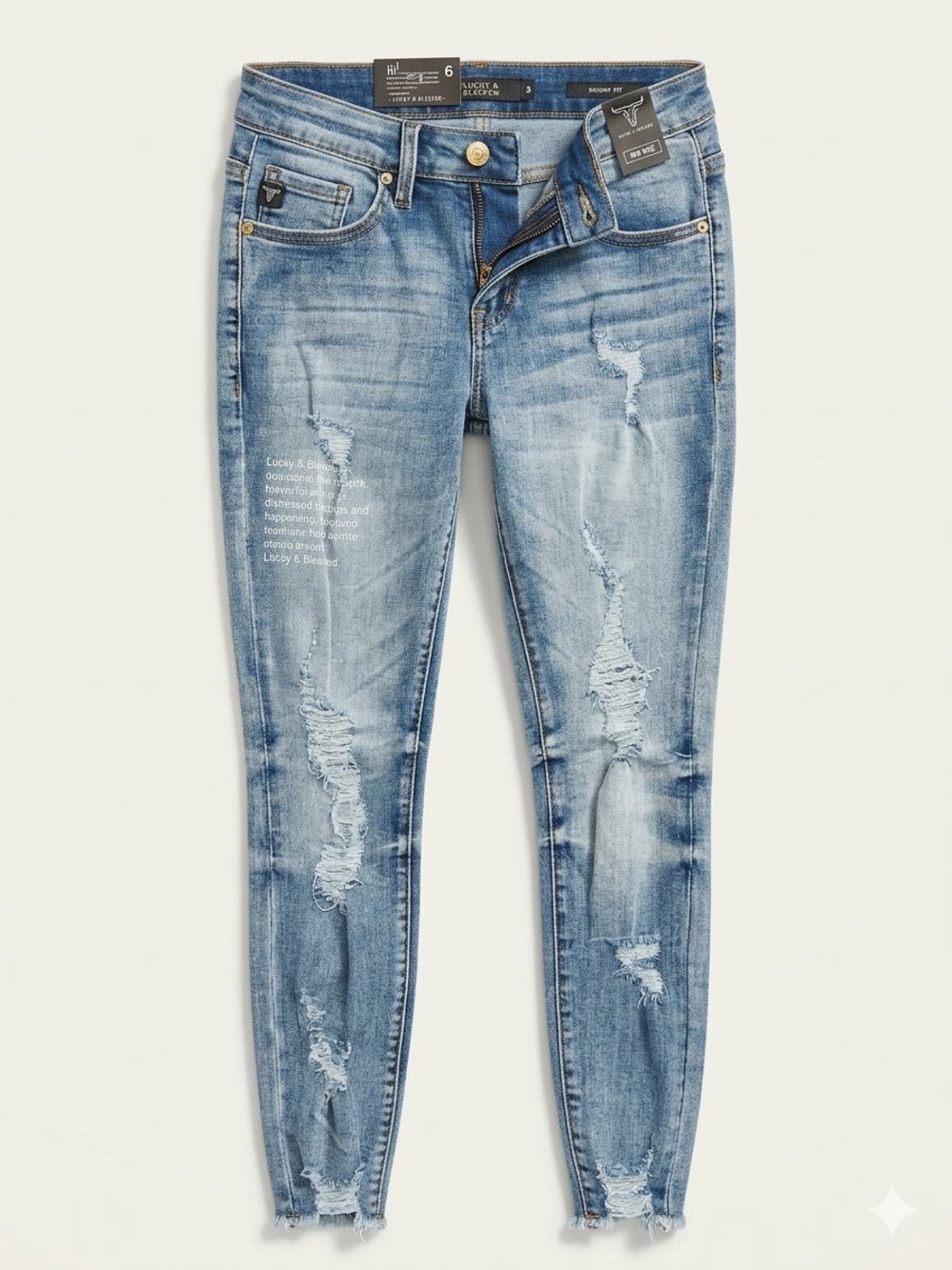 LUCKY & BLESSED Women's Light Blue Distressed Skinny Jeans/ NWT / 6 / inseam 28”